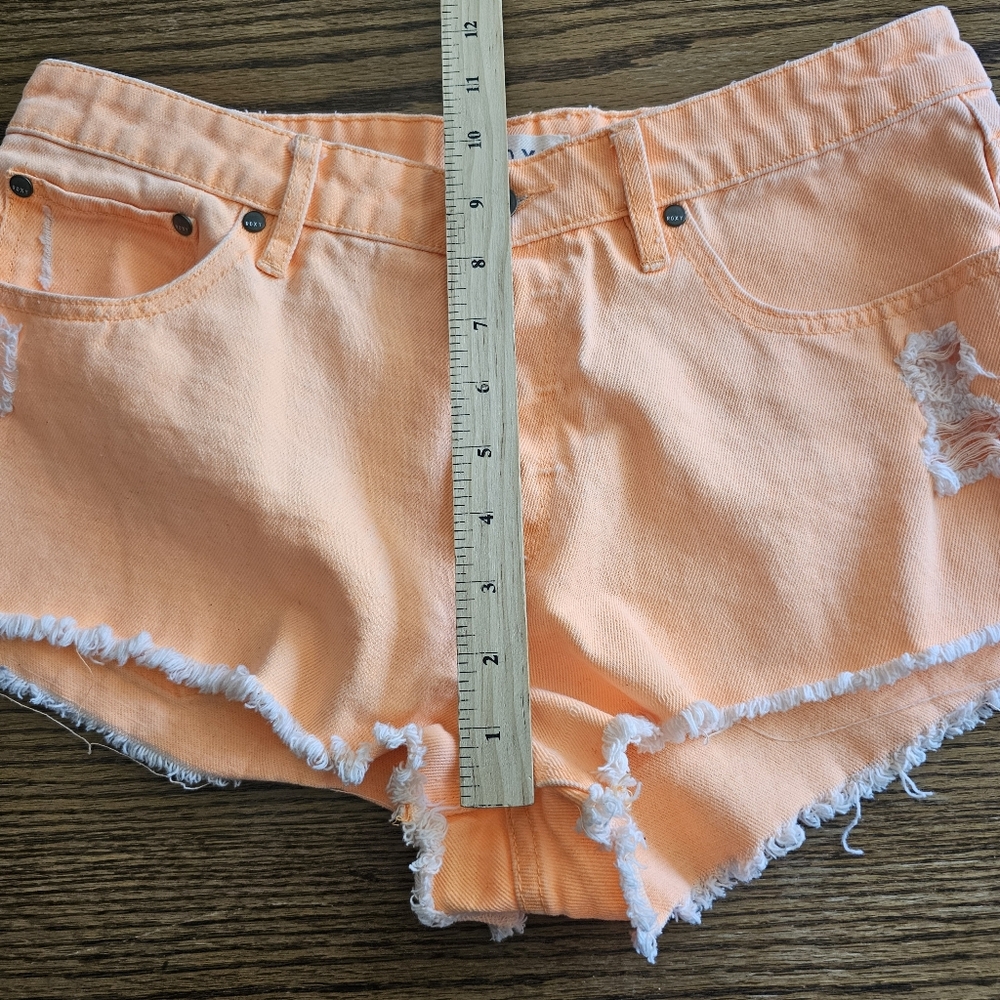 Roxy Bright Orange Diatressed Button Fly Jean Sho… - image 6